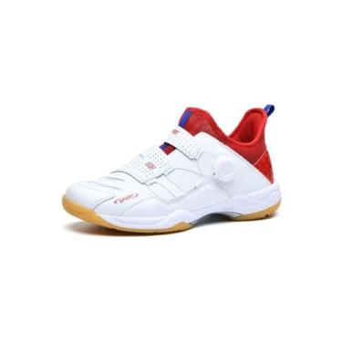 Imagem de Bolognifi Tênis esportivos de badminton unissex com fivela giratória, respirável e de alta tração Equipamento de basquetebol(White Red,35 BR)