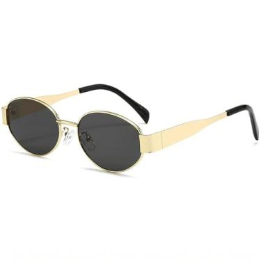Imagem de AIEYEZO Óculos de sol polarizados para mulheres e homens, óculos de sol ovais, modernos, armação oval de metal, lentes de proteção UV400 (ouro/cinza), Dourado/cinza, MM