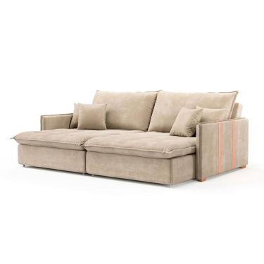 Imagem de Sofá Retrátil Sem Caixa 3 Lugares Solomons Velosuede Bege 230 cm