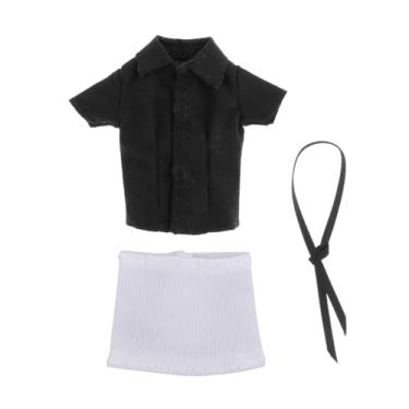 Imagem de MERIGLARE Roupas de boneca feminina em escala 1/12, saia curta, camisa, gravata, acessórios, fantasia em miniatura para figuras femininas de 6 polegadas, Camisa Preta