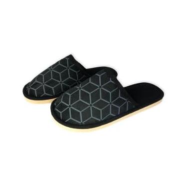 Imagem de Pantufa Masculina Estampada Preta, Tamanho 40/41, 27cm, Material Poliéster