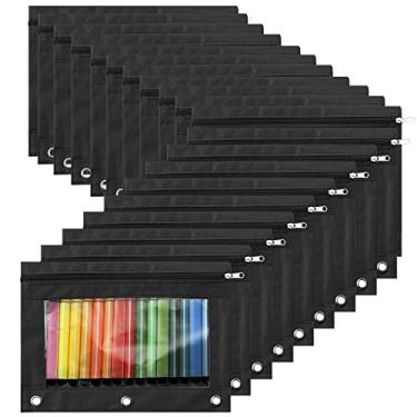 Imagem de 48 peças, 3 anéis, bolsa de lápis, bolsa de lápis, bolsas com zíper, para fichário de 3 anéis, estojos de lápis a granel com janela transparente para meninos e meninas, material de escritório escolar (preto)