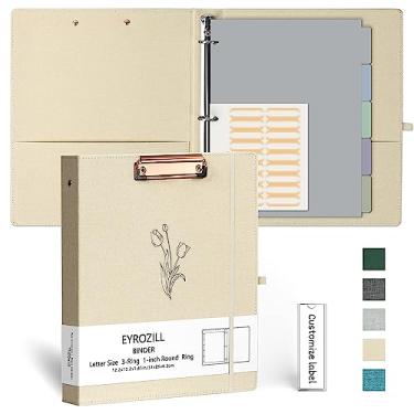 Imagem de EYROZILL Fichário de 3 anéis, organizador de fichário de linho de 2,5 cm para tamanho carta (21,5 x 28 cm) com 5 divisórias de abas, etiquetas de pasta de arquivo e pranchetas de perfil baixo, material escolar e de escritório - Tulipa branca