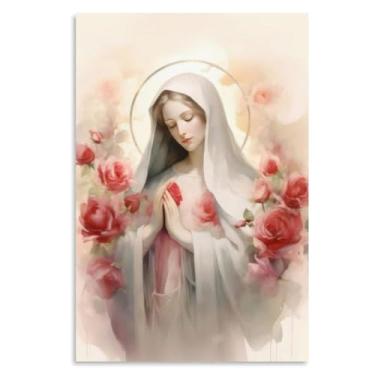 Imagem de KERAXL Pôster da Virgem Maria Imagem das Marias Virgem de Guadalupe Impressão em tela de ícone católico tradicional, Madonna, arte cristã, moderna, decoração de casa, estilo sem moldura, 12 x 18