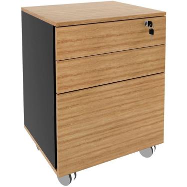 Imagem de Gaveteiro Para Escritório 3 Gavetas Com Chave E Rodízios Amêndoa/preto