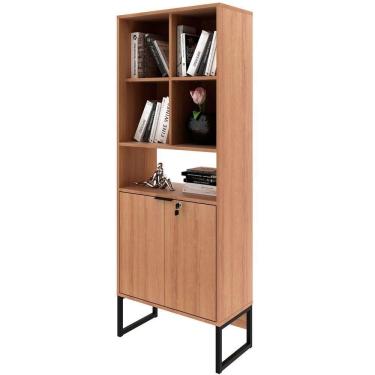 Imagem de Estante Armário Alta Livreiro Multiuso Office 2 Portas Amêndoa/preto
