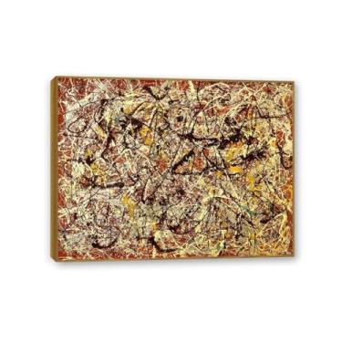 Imagem de Zeichn8u Jackson Pollok Wall Art Classic Giclee Canvas Prints Mural em chão vermelho indiano Famosas pinturas a óleo para decoração de casa 80x60cm (32x24in) Teakframe