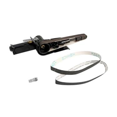 Imagem de Fenteer com cintas de lixa, chave de fenda pneumática, lixadeira de cinta pequena portátil para compressor de ar, polimento de móveis de madeira e metal, 20mm a