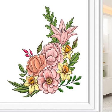 Imagem de Película de janela de privacidade de flores, textura de estilo floral, filme de vidro para sala de estar e escritório em casa, L90 x C 190 cm