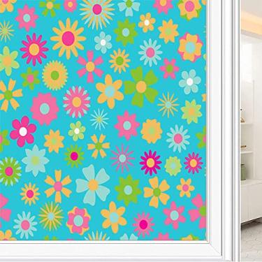 Imagem de Película de janela de privacidade de flores, textura de estilo floral, filme de vidro para sala de estar e escritório em casa, L90 x C 190 cm