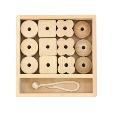 Imagem de Kiddison Contas De Madeira Grandes Com 27 Cadarço, 1 Conta Cadarço Para Bebês E Crianças, Brinquedo Educacional Montessori Coordenação Motora Fina, 2 Anos