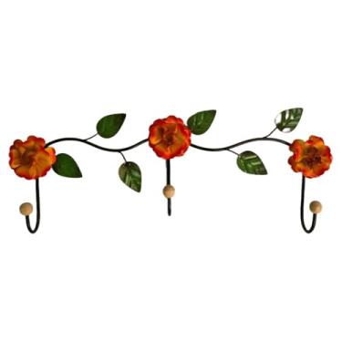 Imagem de Cabideiro Cabide de Parede 3 Ganchos em Ferro Com Flores (Amarelo - Laranja)