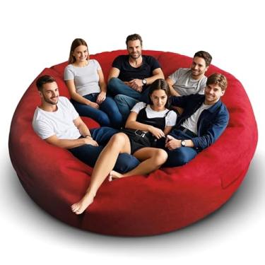 Imagem de Cadeira de pufe para adultos de 2,8 m, capa macia removível para quarto de adolescentes/meninas, poltronas fofas gigantes de chão redondo (sem enchimento, vermelho grande)
