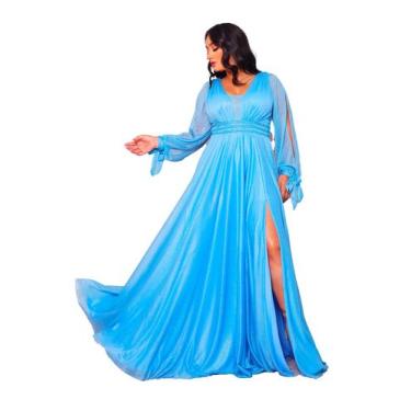 Imagem de Vestido Festa Tule Manga Longa Madrinha Formatura Convidada - Glamoor 