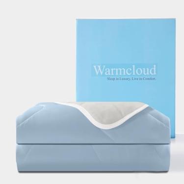 Imagem de warmcloud Cobertor refrescante de verão de dupla face - 20% mistura de seda natural e lycra, nylon/elastano e tecido liocel de bambu, hipoalergênico e luxuosamente macio, tamanho Queen, azul