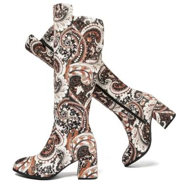 Imagem de Ruiee Botas femininas extra largas na altura do joelho, bota de salto grosso, larga, confortável, plus size, longa, Gogo para mulheres., Paisley Mf 370, 10.5 X-Wide