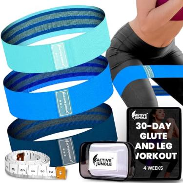 Imagem de Faixas resistentes de tecido premium para glúteos e pernas – Conjunto de 3 | Antiderrapante, Elástico, Bolsa de Viagem, Guia de Treino e Desafios Digitais | Bandas para Yoga, Pilates | Mulheres e