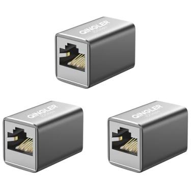 Imagem de QINGLER Conector extensor Ethernet de acoplador RJ45 Cat6 de 10 Gbps com suporte PoE, pacote com 3 extensores de cabo Ethernet Cat7 Cat6 Cat5e Cat5 fêmea para fêmea