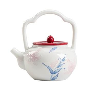 Imagem de Conjunto de chá de gongfu pintado à mão – motivos de lírio em porcelana branca pura, inclui bule de chá, Gaiwan, xícaras de chá e bandeja de bule, conjunto de cerimônia de chá para adultos (bule)