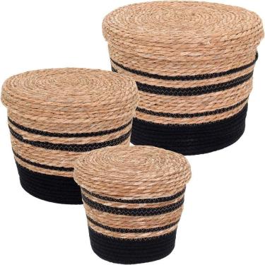 Imagem de Cesta Fibra Preto 3Pç Com Tampa