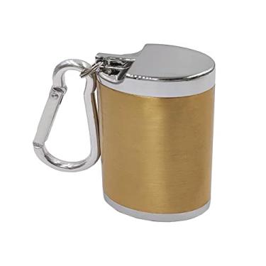 Imagem de Hourwof Cinzeiro portátil de metal com tampa, cinzeiro de bolso externo para cigarros, cinzeiros de viagem com chaveiro, ouro oval