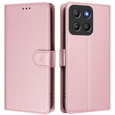 Imagem de Asdsinfor Capa carteira para Motorola Moto G15, [bloqueio RFID] 3 porta-cartões [capa interior de TPU à prova de choque] Capa protetora magnética de couro PU para Moto G15, ouro rosa YBW