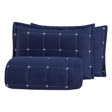 Imagem de Cobre Leito Colcha Lisboa Dupla Face Bordado King - Vitor Bordados, Az