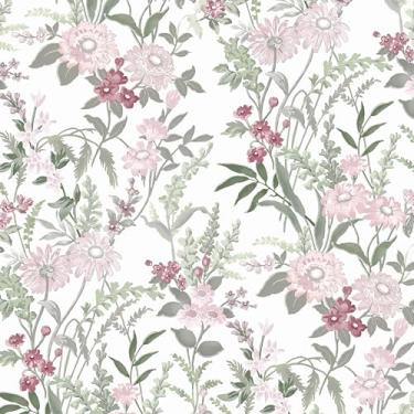 Imagem de Dimoon Papel de parede vintage 199.9 cm x 43.9 cm papel de parede floral papel de contato boho branco rosa verde bonito flor removível papel de parede amigável para locatário prateleira de cozinha
