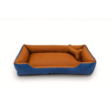 Imagem de Cama Pet para Cachorro ou Gato Tamanho Médio 70x50cm Com Zíper Lavável Para Animais até 16 kg (Caramelo/Azul)