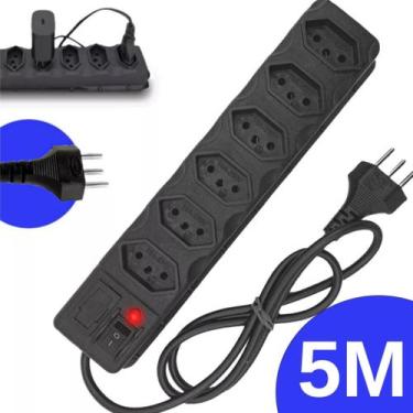 Imagem de Régua Filtro de liha Extensão 5 Metros 6 Tomadas Com fusivel - Tamimu