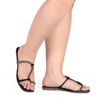 Imagem de Rasteirinhas Feminina Com Brilho Papete Pedraria Strass Moda - Fashion