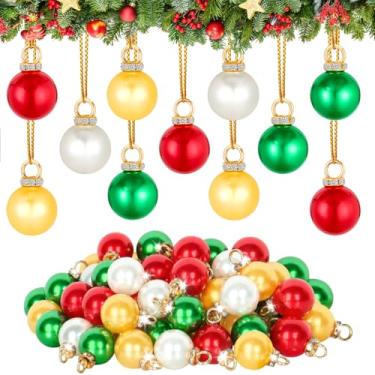 Imagem de ASTNIC 64 mini enfeites de bolas de Natal 16 mm bolas coloridas com glitter inquebráveis decoração de Natal pingente de suspensão de 4 cores para guirlanda de árvore de Natal, artesanato faça você
