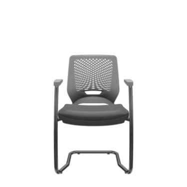 Imagem de Cadeira De Escritório Plaxmetal Fixa, Aproximação Beezi, Base Preta Em S, Com Braços, Assento E Encosto, Grafite