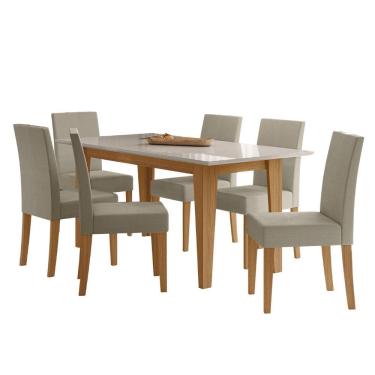 Imagem de Sala de Jantar Liz 160x90 Com Vidro 6L Cadeiras Josi Poliman Móveis