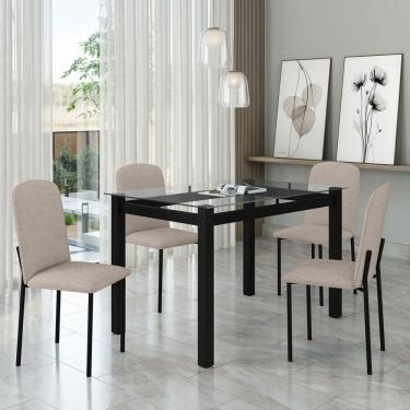 Imagem de Mesa de Jantar 4 Lugares Tokio Classic com Vidro Preto/Bege - Art Panta