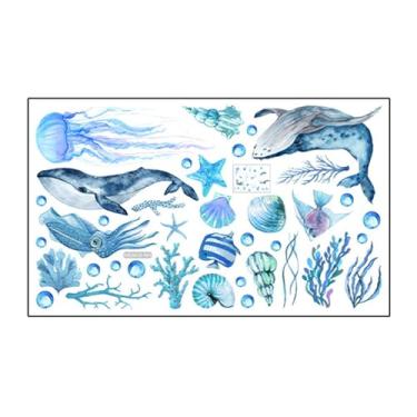 Imagem de Wswqop Adesivo de Parede de Animais, Adesivo de Animais Marinhos Subaquáticos, Decalque Resistente para Decoração de Parede de Quarto Infantil