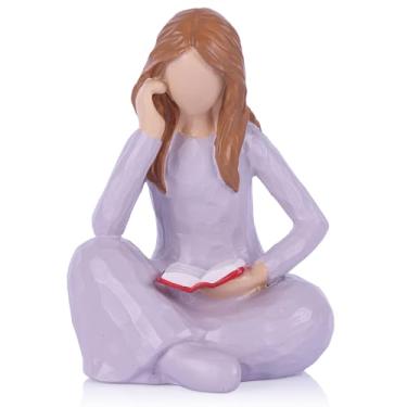 Imagem de Presente decorativo para amantes de livros de estátua de leitura, roxo claro, adequado para leitores, estudantes, professores e amantes de livros para decorar escritórios, mesas de café e cantos de
