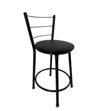 Imagem de Banqueta Baixa Encosto Estofada Bar Balcão Cozinha Preto - FortMix, Pr