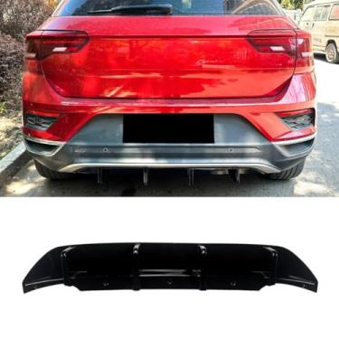 Imagem de Parte de modificação do difusor de lábio do spoiler traseiro do carro compatível com T-Roc versão normal 2018-2022 protetor de para-choque (preto brilhante)