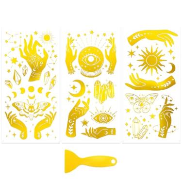 Imagem de Peacoblue Adesivo decalque de transferência para decoração de móveis artesanato 15 x 30 cm olho misterioso dourado, 3 peças à prova d'água UV DTF transferência para gaveta cômoda vidro porcelana