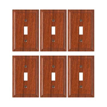 Imagem de TREEWELL Pacote com 6 capas de interruptor de luz de interruptor único, placa de parede decorativa de grão de madeira, placa de parede de fibra de bambu natural de 1 grupo, resistente à corrosão