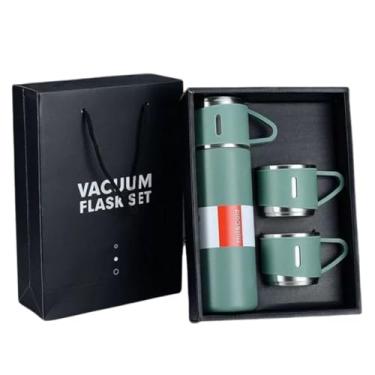 Imagem de Kit Garrafa Térmica Inox 500ml Com 3 Xícaras Camping Viagem Café