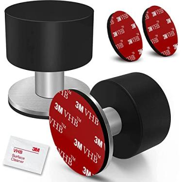 Imagem de The Dove Factor Batente de porta de aço inoxidável montado em adesivo com amortecedor de som (embalagem com 2) (preto, curto)