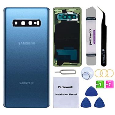 Imagem de Perzework Substituição de vidro traseiro OEM para Samsung Galaxy S10+ Plus com kit de ferramentas de reparo e adesivo pré-instalado (azul prisma)