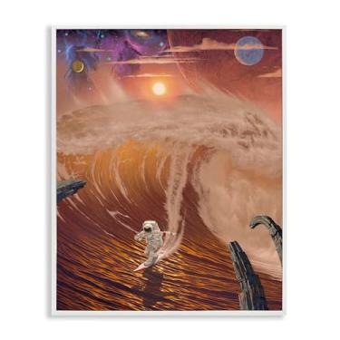 Imagem de Stupell Industries Astronauta montando a onda branca giclée com design artístico emoldurado por Vincent Hie, 20 x 16