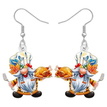 Imagem de DALANE Brincos pendentes de acrílico para mulheres, design de peru e abóbora, colheita de outono, gnomos, presentes para amantes de gnomos, Medium, Acrílico Aço inoxidável, Sem pedra preciosa