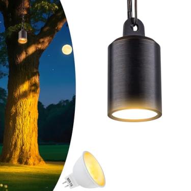 Imagem de Makergroup Luz suspensa de latão de baixa tensão ao ar livre, luminária de árvore pendente de paisagem de 12 V, lâmpada LED GU5.3 MR16 substituível, branco quente macio 2700K, design IP67 à prova