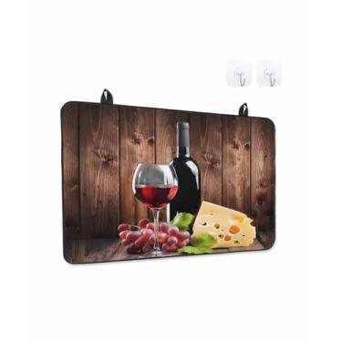 Imagem de Capas superiores de fogão para fogão elétrico 71 x 51 cm, protetor de fogão de vidro resistente ao calor de uvas para vinho tinto, tapete de bancada de cerâmica vintage de madeira marrom fazenda