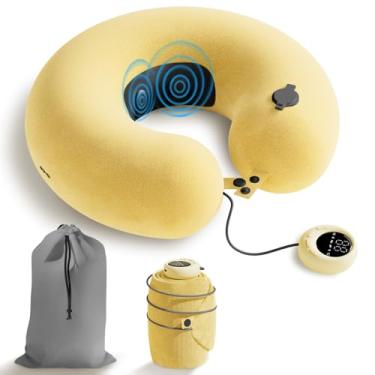 Imagem de Almofada inflável de viagem para massagem – Vibração ajustável de 6 modos, almofada macia de suporte de pescoço para avião, carro, escritório e casa, fácil de inflar e transportar