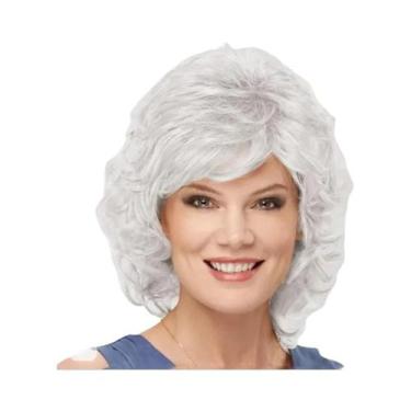 Imagem de Peruca De Cabelo Sintético Curto Encaracolado Loiro Cinza Branco Marro